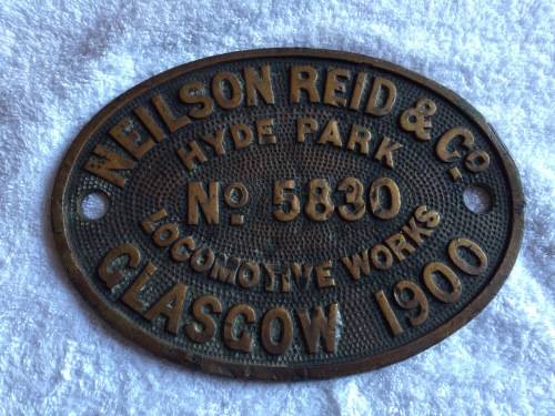 RAILWAYANA - ANTIQUE BRASS SAR LOCOMOTIVE PLAQUE : NEILSON REID & CO GLASGOW 1900