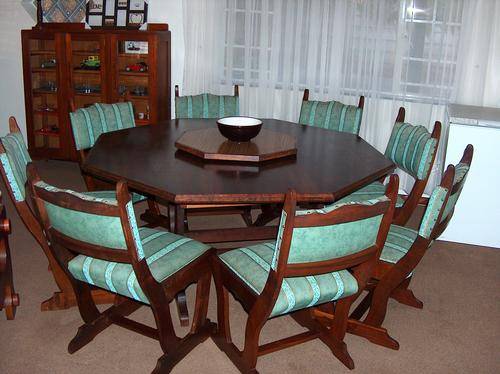 Old Solid wood Octagonal Dining table plus 8 chairs