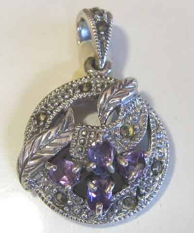 Sterling Silver, Marcasite and Amethysts - Pendant