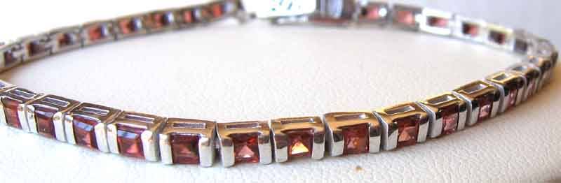Solid 925 -Sterling Silver and Garnets Bracelet