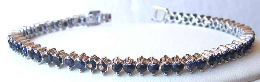 Solid 925 -Sterling Silver and Blue Sapphires Tennis Bracelet