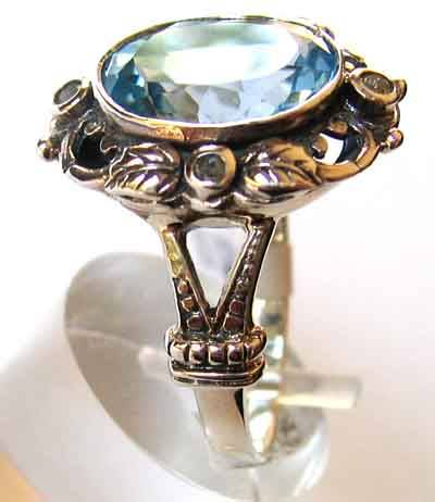 Stunning Silver Blue Topaz & Diamonds Ring
