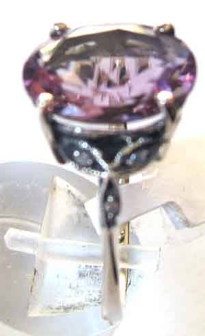 A Lovely- 925 Sterling Silver Genuine Amethyst and Diamonds Ring.