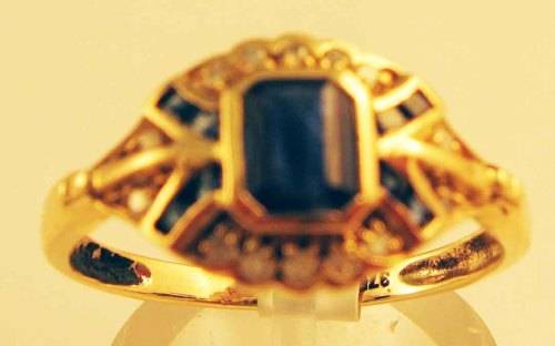Genuine Blue Sapphires and Diamonds in 9ct Yellow Gold Ring