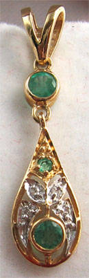 Solid 9k Gold & Genuine Emeralds and Diamonds Pendant.