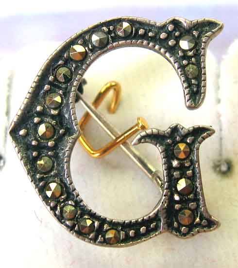 Sterling Silver , Marcasite " G " Brooch.