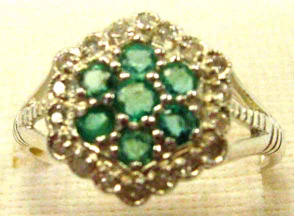 Genuine Emeralds and Diamonds in Sterling Silver  -Design  Ring.