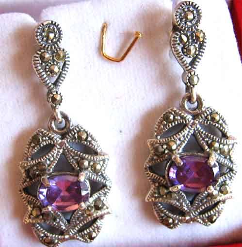 Sterling Silver Marcasite and Amethysts Earrings.