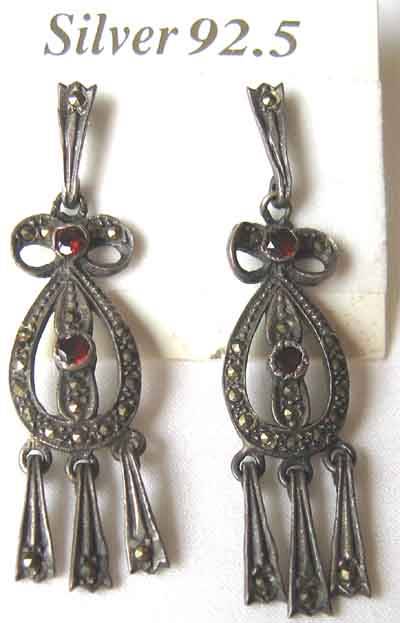 Pretty Silver, Marcasite and Garnets Earrings.