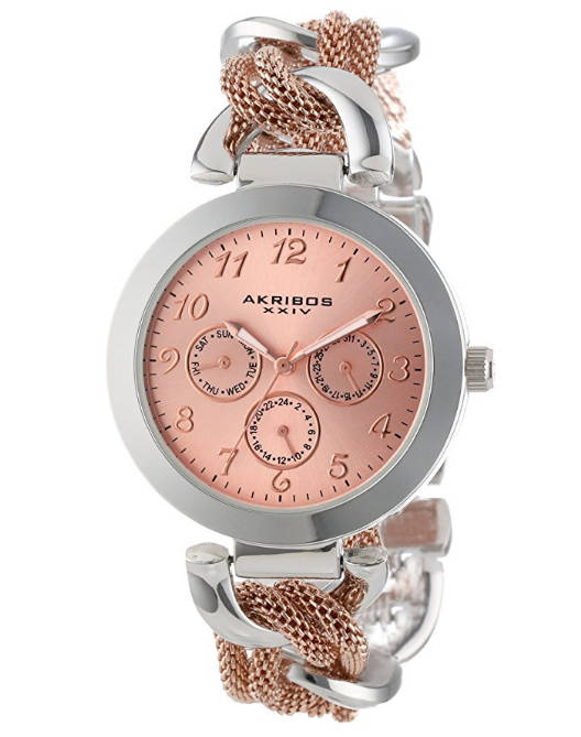 AKRIBOS XXIV® WOMEN'S MULTI-FUNCTION MESH-LINK BRACELET WATCH