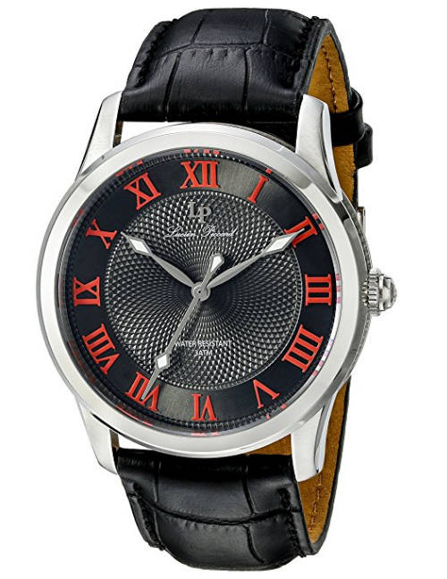 **RRP $445.00**LUCIEN PICCARD® SWISS LEGEND BLACK LEATHER BAND WATCH W/ BOX & MANUAL