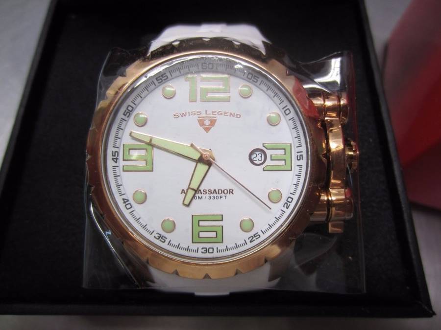 **RRP R7999.99**SWISS LEGEND® AMBASSADOR 46MM CHRONOGRAPH RUBBER SWISS QUARTZ WATCH W/ BOX & MANUAL