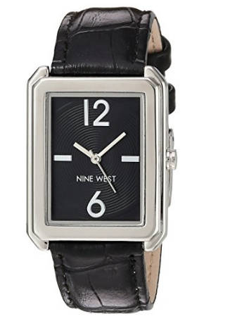 LATE ENTRY GENUINE I NINE WEST® WOMEN SILVER-TONE & BLACK CROCO-GRAIN STRAP WATCH W/  BOX & MANUAL