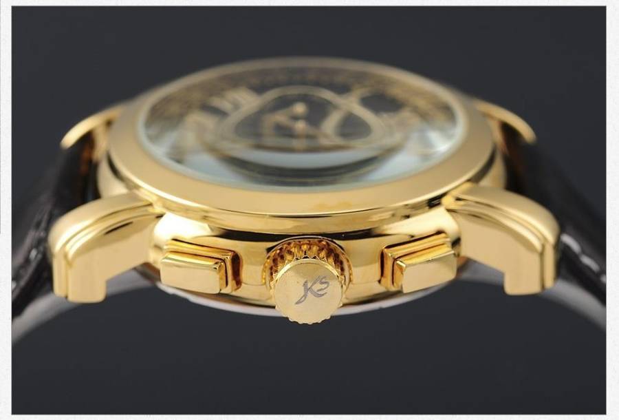 -I GENUINE I- KRONEN&SÖHNE Automatic Mechanical Date Day Black Leather 6 Hands Sport Men Watch