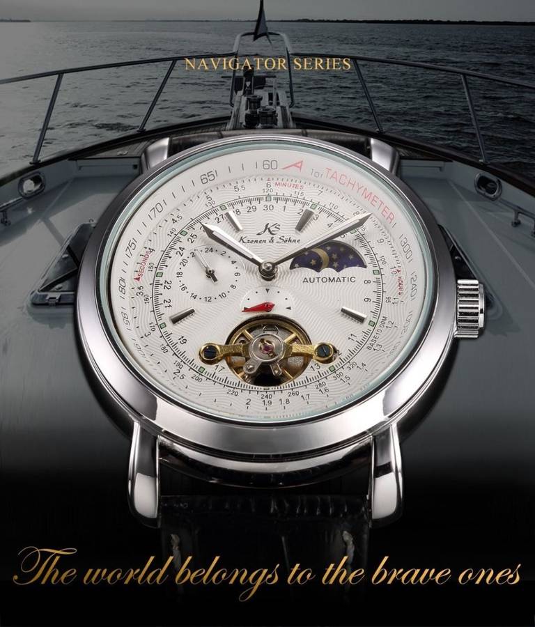 -I GENUINE I- KRONEN & SÖHNE Tourbillon Automatic Mechanical Sport Wrist Leather Watch