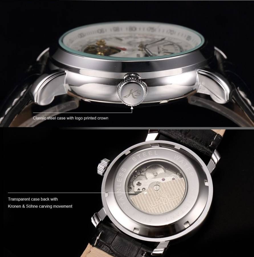 -I GENUINE I- KRONEN & SÖHNE Tourbillon Automatic Mechanical Sport Wrist Leather Watch