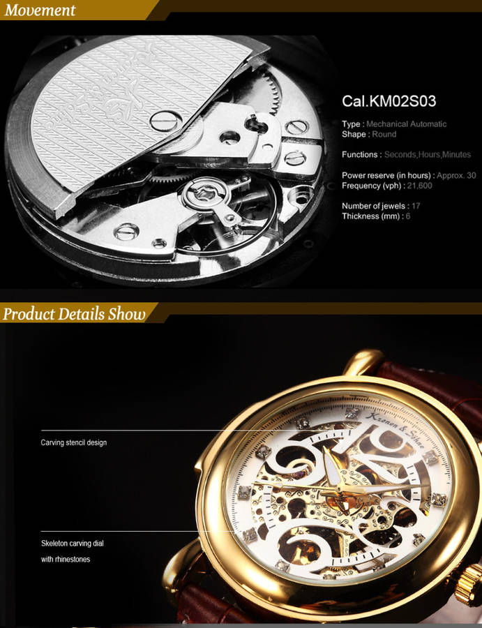 -I Late Entry !!! I GENUINE I- KRONEN & SÖHNE Automatic  Mechanical Crystal Skeleton Dial Watch
