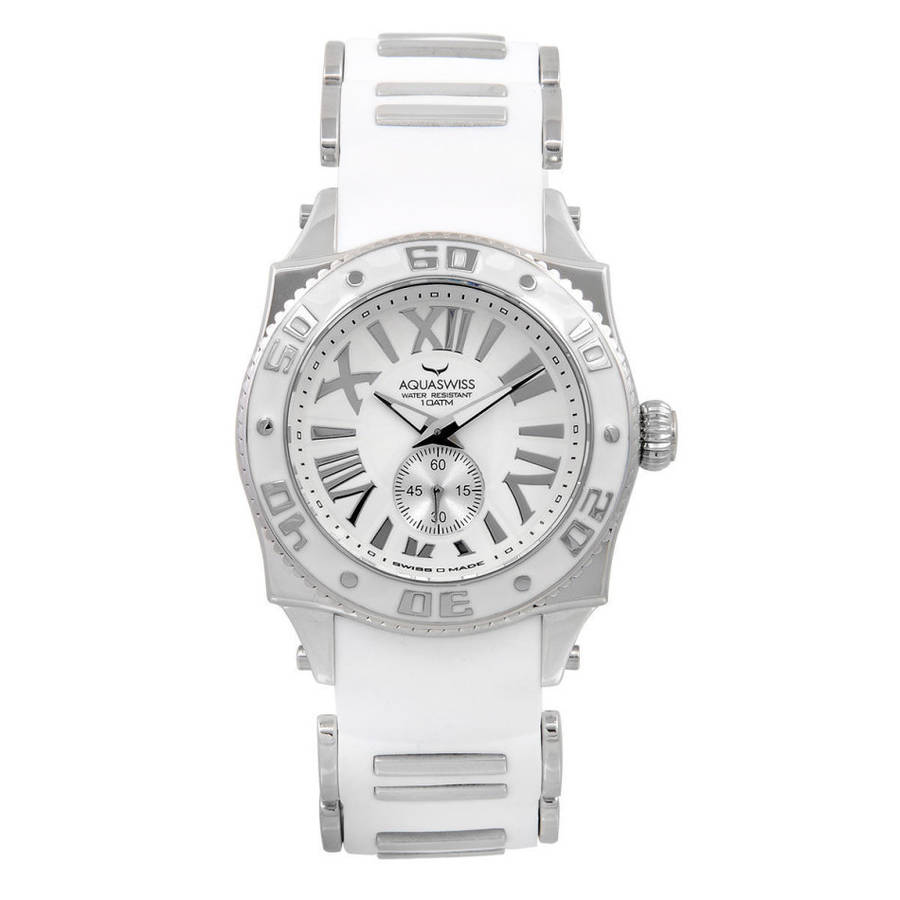 -I Genuine Swiss Watch I- Aquaswiss Men's SWISSport G Silver Bezel White Roman Numeral Watch