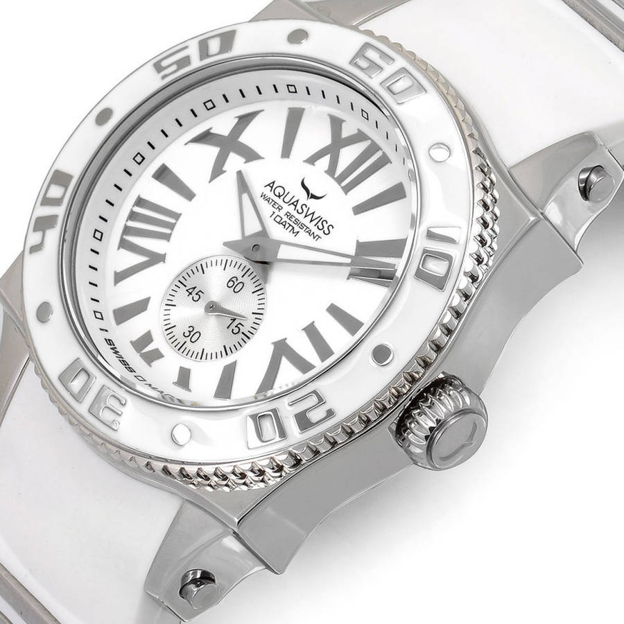 -I Genuine Swiss Watch I- Aquaswiss Men's SWISSport G Silver Bezel White Roman Numeral Watch