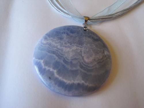 Blue Lace Agate pendant, with organza and cord necklace.