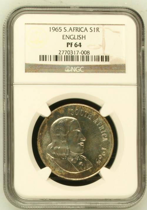 1965 South Africa Silver 1 Rand NGC PF 64 - English