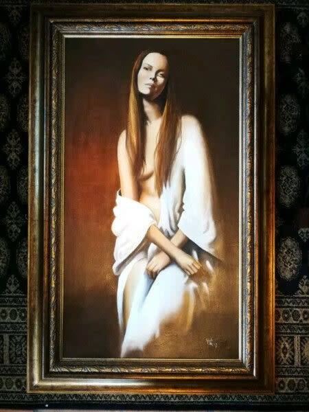 Large Framed Oil Painting of a Woman in a Beautiful Gilt Frame. Signed Youth Roy.
