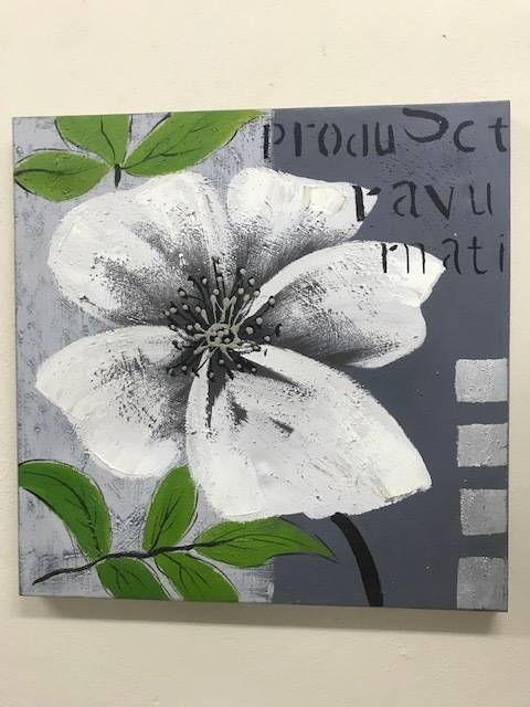 600 x 600 PAINTED CANVAS - TEXTURED FLOWER (#3)