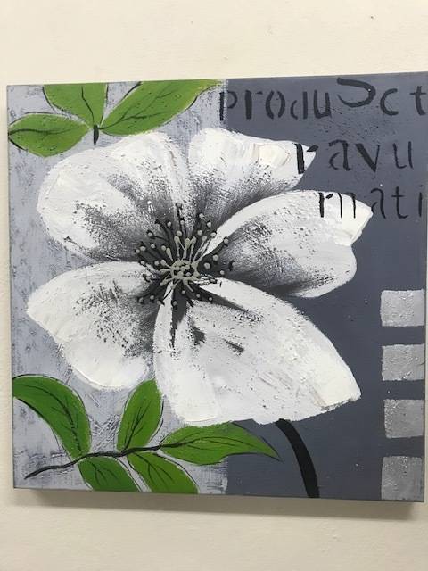 600 x 600 PAINTED CANVAS - TEXTURED FLOWER (#3)