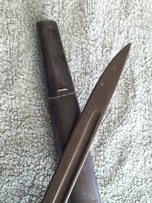 Antique British Pattern 1907 Sword Bayonet by Sanderson with Scabbard, made in April 1916