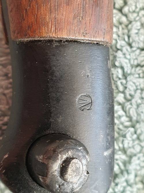 Antique British Pattern 1907 Sword Bayonet by Sanderson with Scabbard, made in April 1916