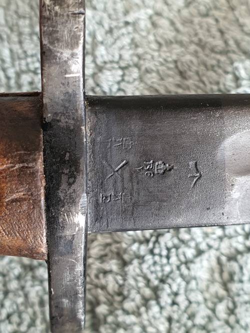 Antique British Pattern 1907 Sword Bayonet by Sanderson with Scabbard, made in April 1916