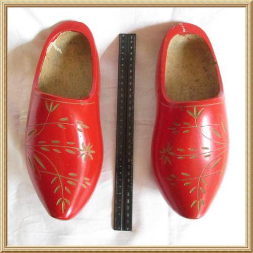 Extra Large Vintage Pair of Red Wooden Clogs from Blisful