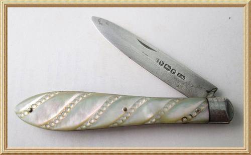 1866 - Thomas Marples Sheffield Silver Bladed Mother of Pearl Pocket Fruit Knife from Blisful