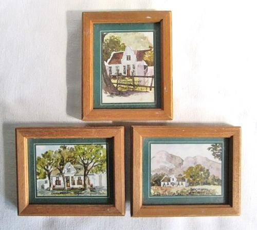 Vintage Trio of Solid Wooden Framed Cape Dutch Homesteads from Blisful