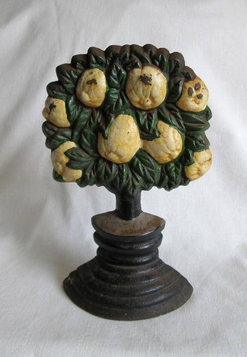 Vintage Large Solid Cast Iron Lemon Tree Door Stop from Blisful