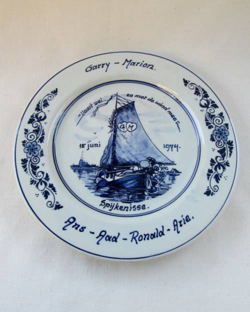 Vintage Blue & White Dutch Delft Sail Boat Plate from Blisful