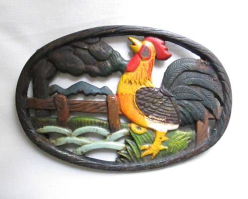 Vintage Cast Iron Rooster Trivet from Blisful