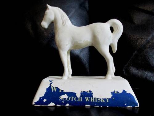 Vintage Bisque White Horse Whiskey Bar Statue from Blisful