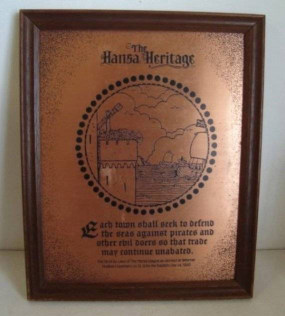 SET of 6 " HANSA HERTAGE " COPPER PLAQUES from BLISFUL