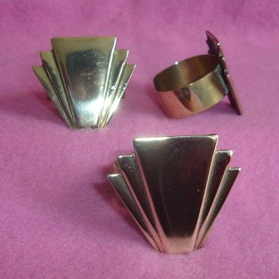 ART DECO BRASS TRIO NAPKIN RINGS from BLISFUL