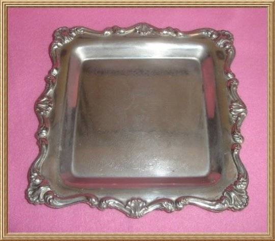 SQUARE SILVER PLATED TRAY with ORNATE BORDER from BLISFUL