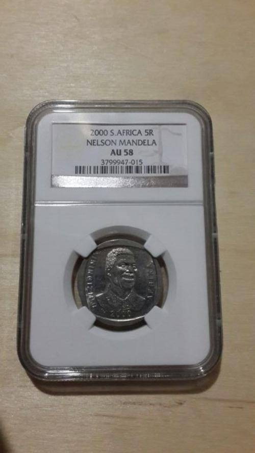 SCARCE 2000 MANDELA SMILEY -NGC GRADED AU58