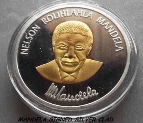 SIGNED MANDELA 1oz  SILVER CLAD COIN IN CAPSULE