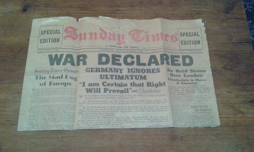 WAR DECLARED! ORIGINAL WW2 SPECIAL EDITION NEWSPAPER