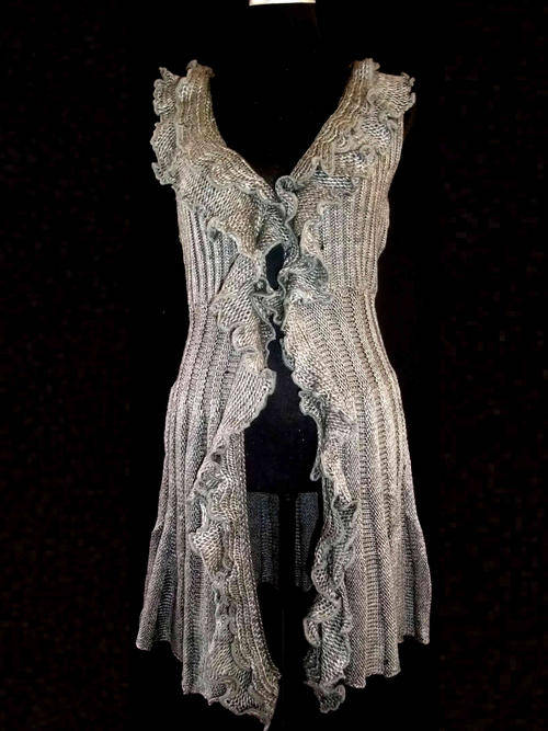 Romantic Flouncing Sleeveless Long Sweater Grey