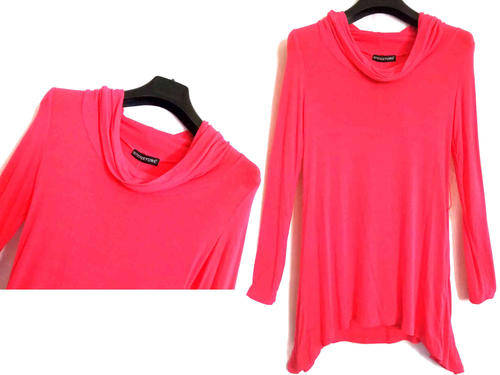 Fine Knit Handkerchief Hem Long Top Dark Pink 34/36