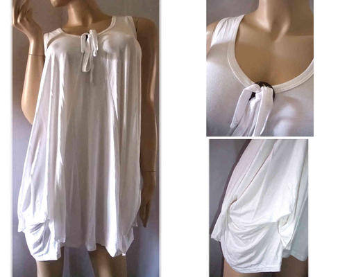 Cotton Tunic Top/Dress Gathered Hem White 1 Size (36-42)