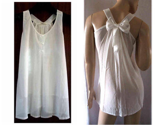 Romantic Bow Detail Chiffon Tunic Top White Size 36/38