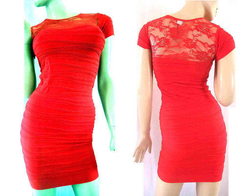 Sexy Lace Bodycon Dress Super Stretchy 1 Size(30-36) Red