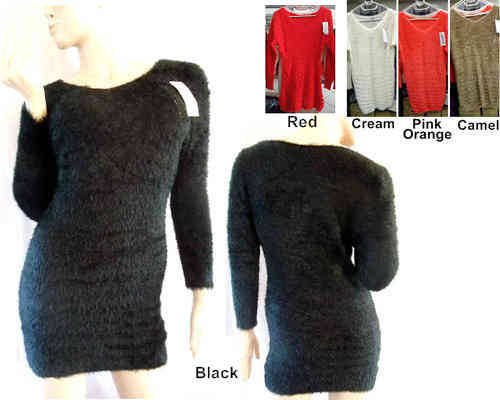 Fuzzy Sweater V Neck Dress/Long Top 1 Size Various Colors